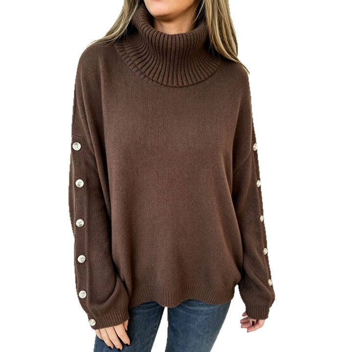 Lena | Damen Langarm-Rollkragenpullover Oversized mit Knöpfen