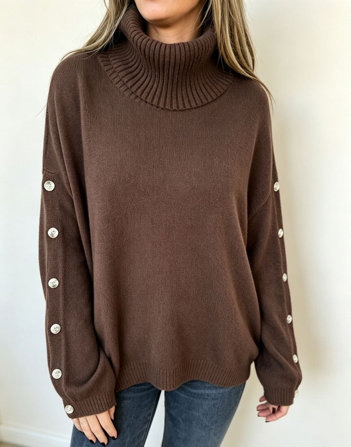 Lena | Damen Langarm-Rollkragenpullover Oversized mit Knöpfen