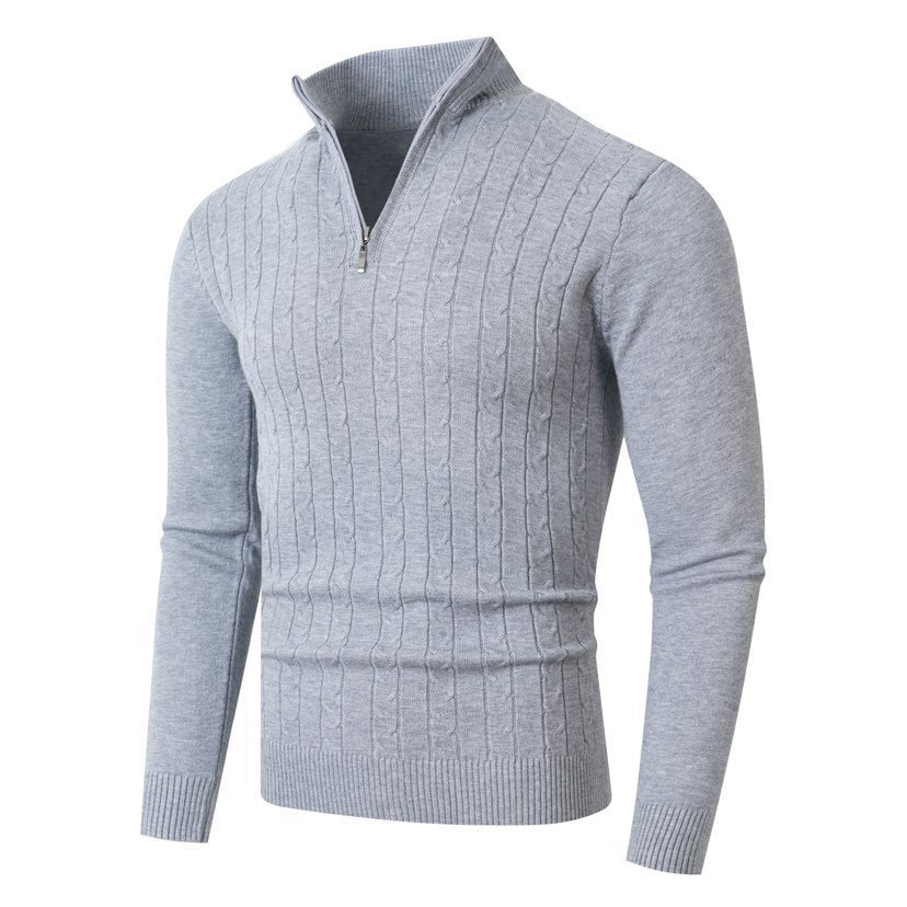 Herren Pullover mit Kabelstrickmuster und Stehkragen