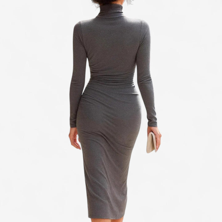 Raphaële Taillierte Lange Robe Kleid für Damen mit V-Ausschnitt und langen Ärmeln