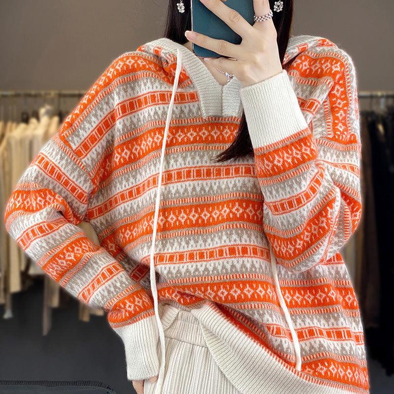 Damen Oversized Hoodie mit Kordelzug und V-Ausschnitt