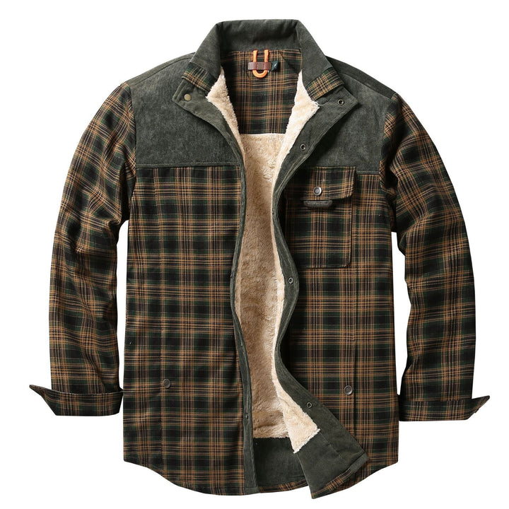 Herren Hemdjacke mit Stehkragen, Karomuster und Taschen