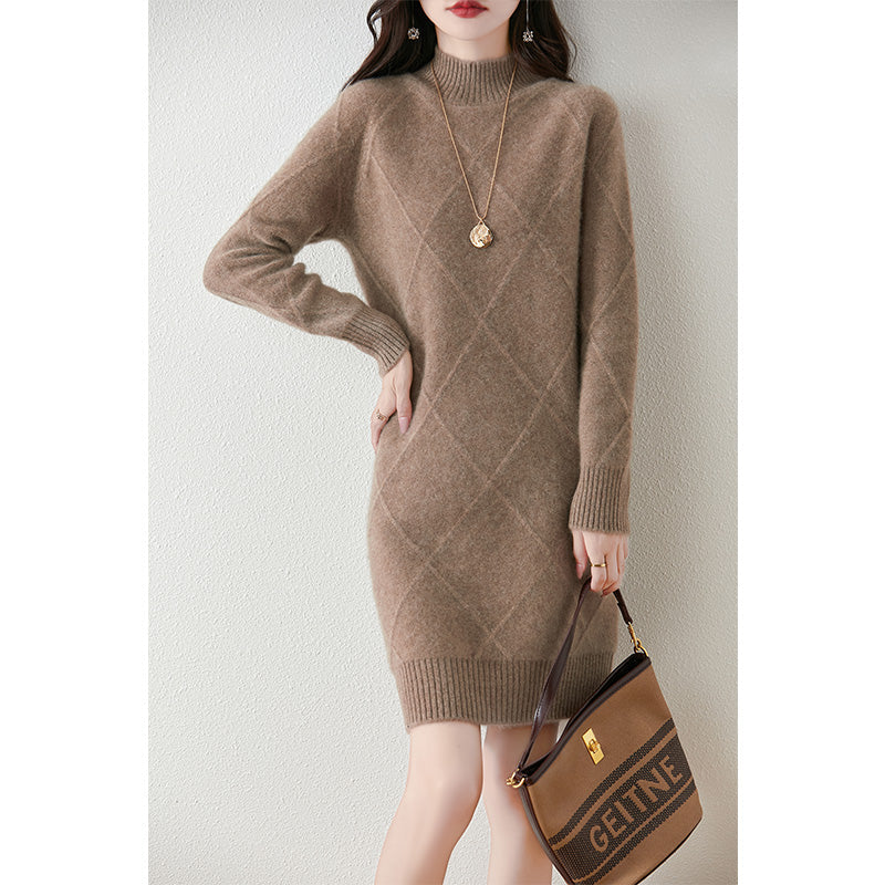 Emilia Chic Winterkleid für Damen mit Stehkragen und langen Ärmeln