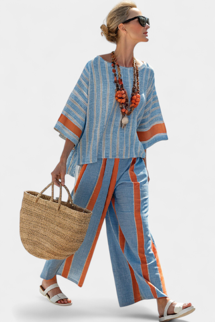 Valeria | elegante terracotta gestreift und Hose mit Streifen