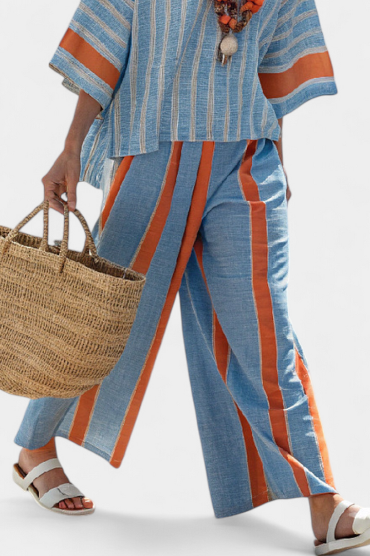 Valeria | elegante terracotta gestreift und Hose mit Streifen