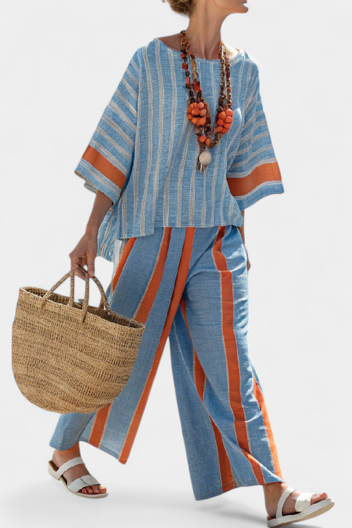 Valeria | elegante terracotta gestreift und Hose mit Streifen