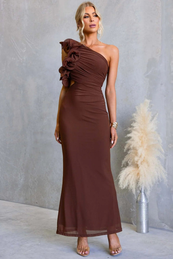 Damen Maxikleid mit Rüsche und einem Schulterträger