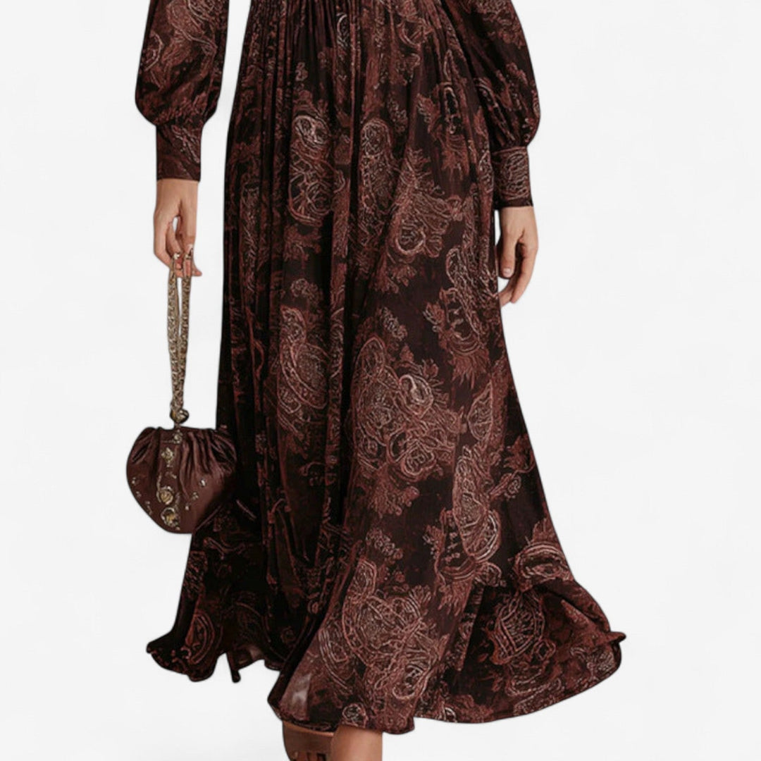 Hélène Maxi Intemporel Kleid für Damen mit Blumenmuster und V-Ausschnitt