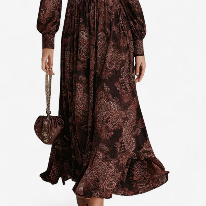 Hélène Maxi Intemporel Kleid für Damen mit Blumenmuster und V-Ausschnitt