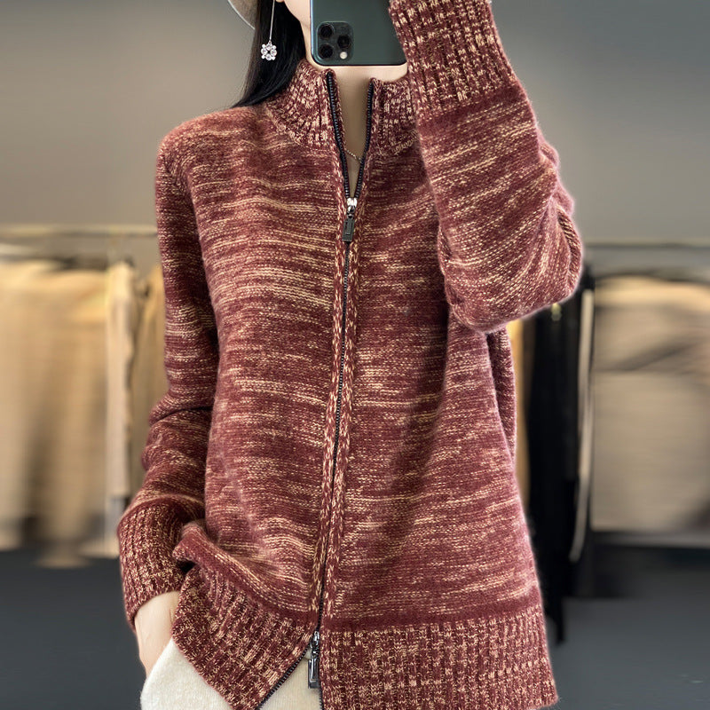 Damen Strickjacke mit Stehkragen und Reissverschluss
