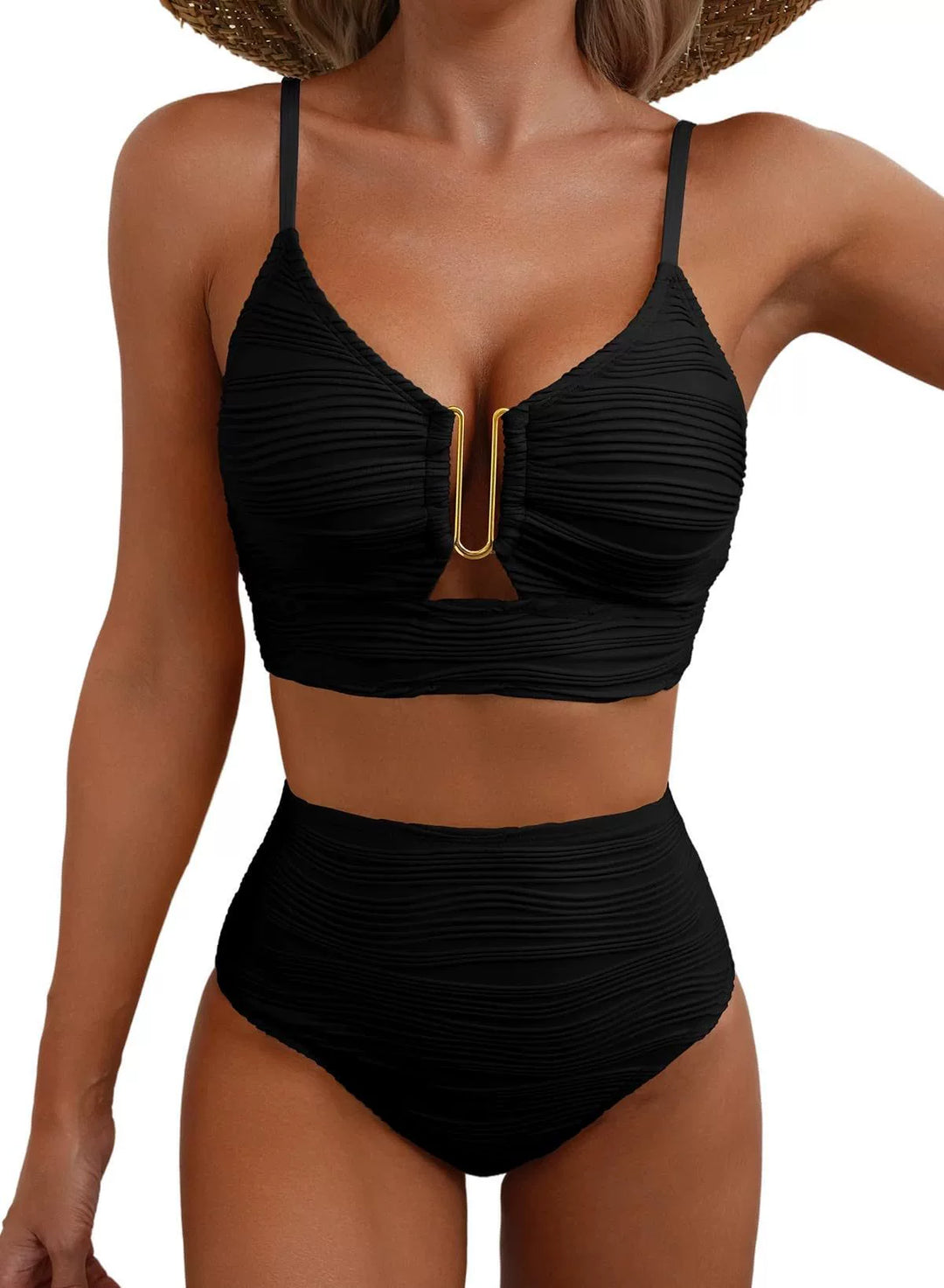 Hochtaillierter Bikini mit Gold U-Link Detail