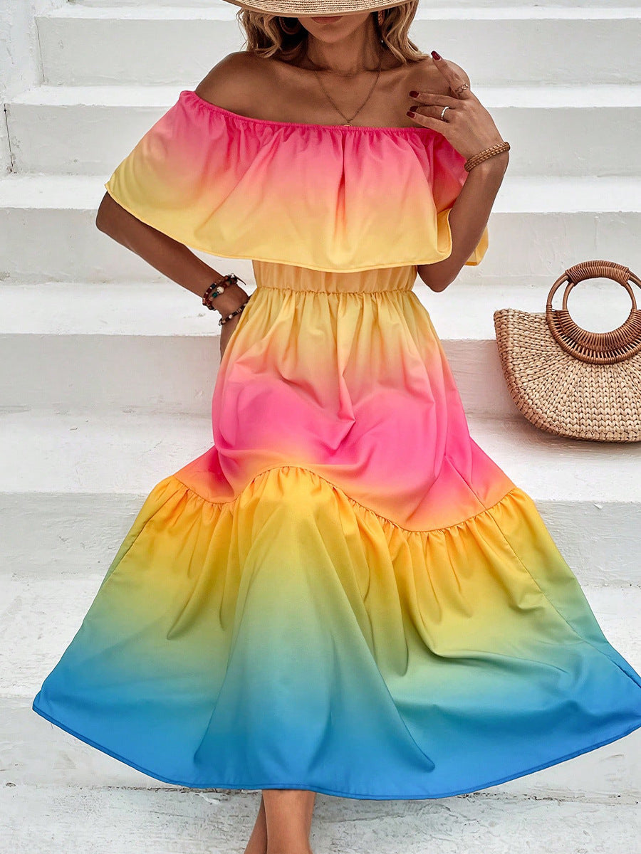 Damen Midikleid mit Off-Shoulder-Ausschnitt und Rüsche