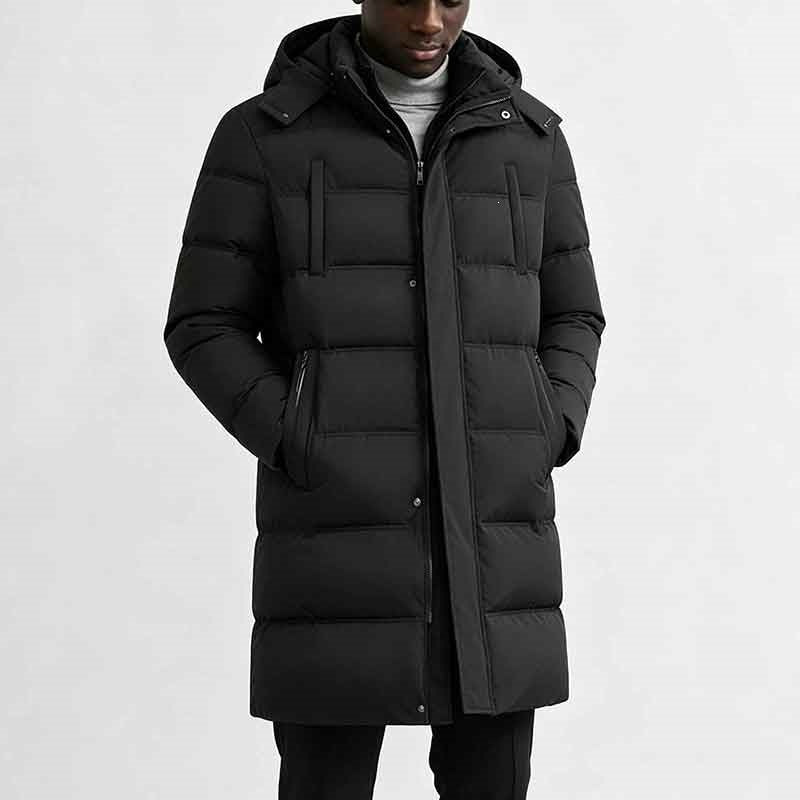 Herren Pufferjacke mit Kapuze und Taschen, Longline