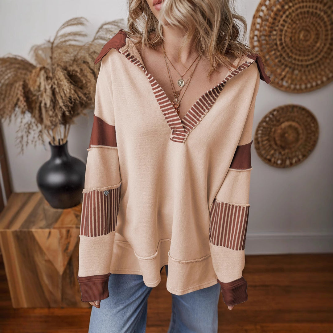 Damen Pullover Oversized mit V-Ausschnitt und Streifen