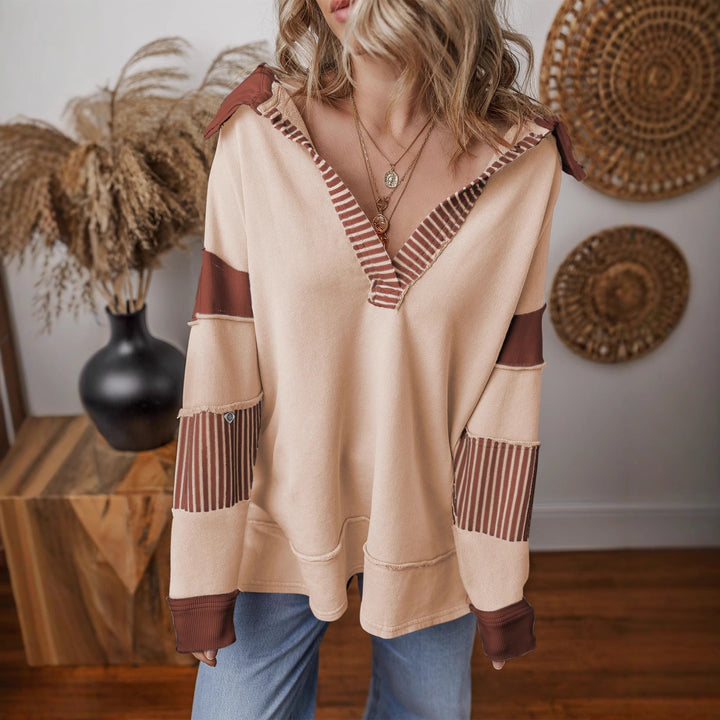 Damen Pullover Oversized mit V-Ausschnitt und Streifen