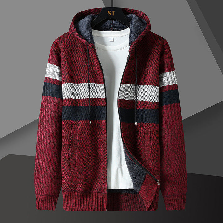 Herren Kapuzenjacke Gestreift mit Kordelzug und Taschen