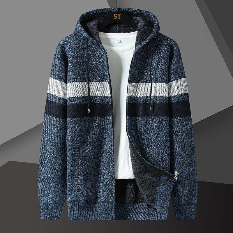 Herren Kapuzenjacke Gestreift mit Kordelzug und Taschen