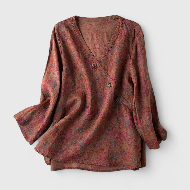 Solene | Bequeme Bluse für Damen mit Blumenmuster und V-Ausschnitt