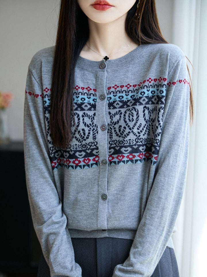 Damen Cardigan mit langen Ärmeln und Rundhalsausschnitt