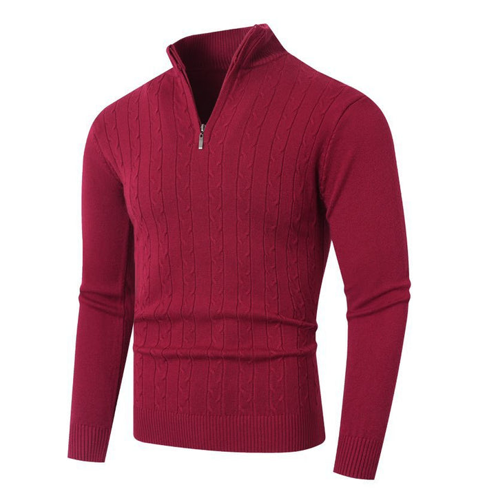 Herren Pullover mit Kabelstrickmuster und Stehkragen