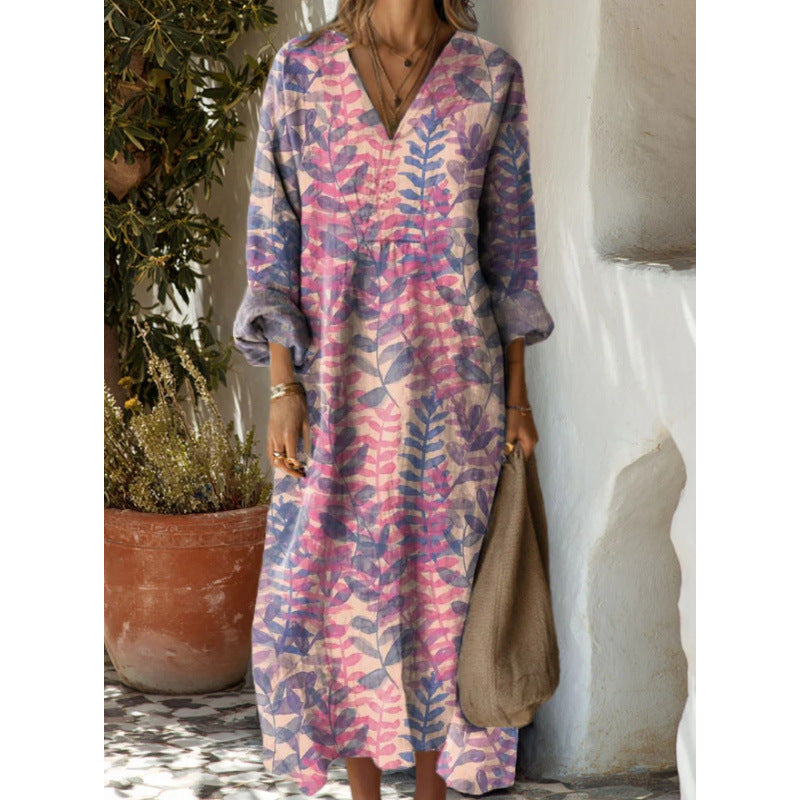 Evelyn | Retro-Stil Langarm Freizeitkleid für Damen mit Blumenmuster