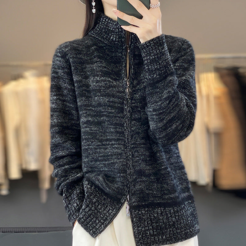 Damen Strickjacke mit Stehkragen und Reissverschluss