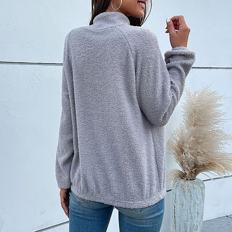 Damen Pullover mit Stehkragen und Knöpfen