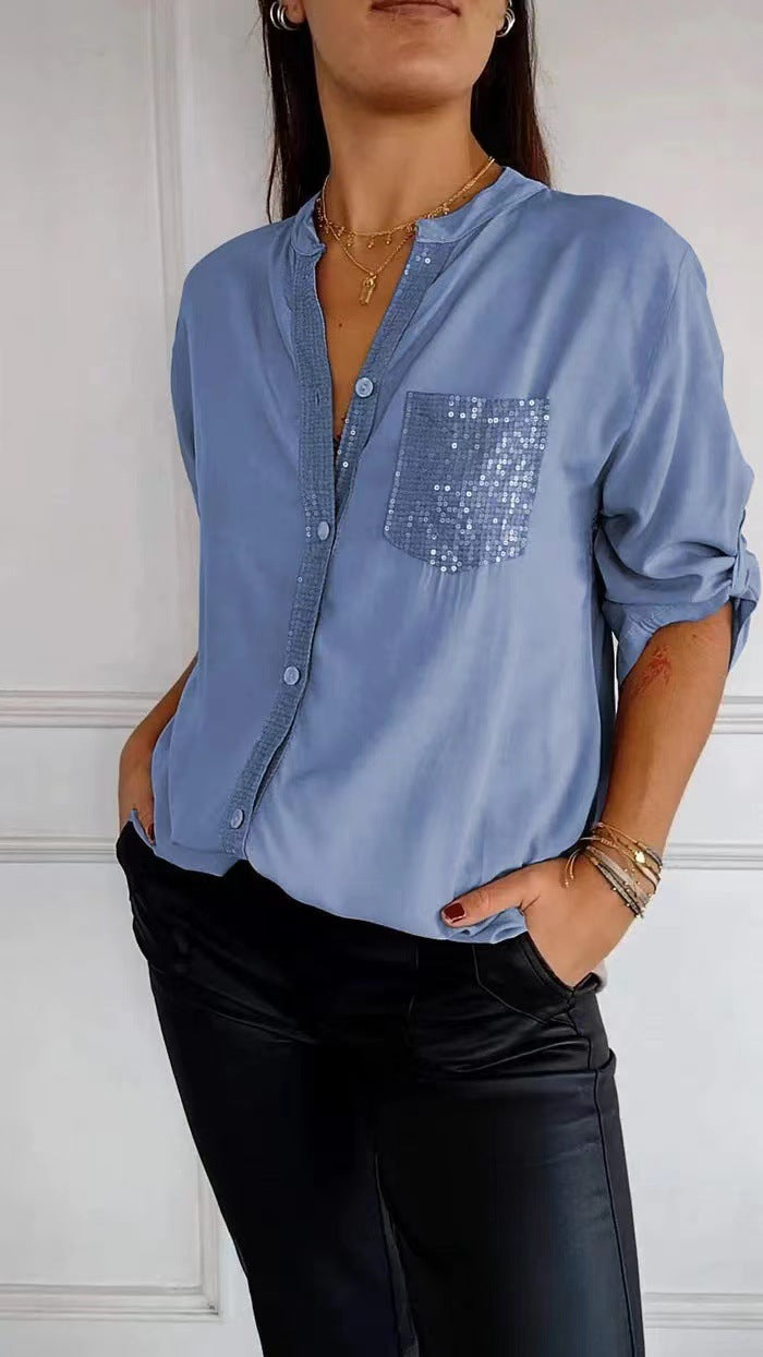 Elaine | Schickes Glamour-Top mit Sternenmuster und langen Ärmeln