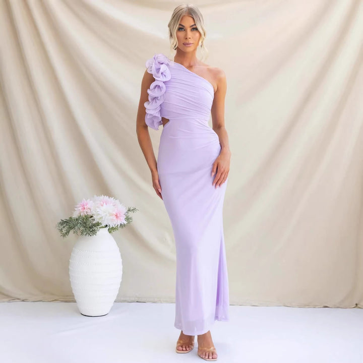 Damen Maxikleid mit Rüsche und einem Schulterträger