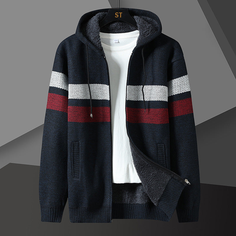 Herren Kapuzenjacke Gestreift mit Kordelzug und Taschen