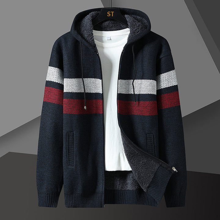 Herren Kapuzenjacke Gestreift mit Kordelzug und Taschen