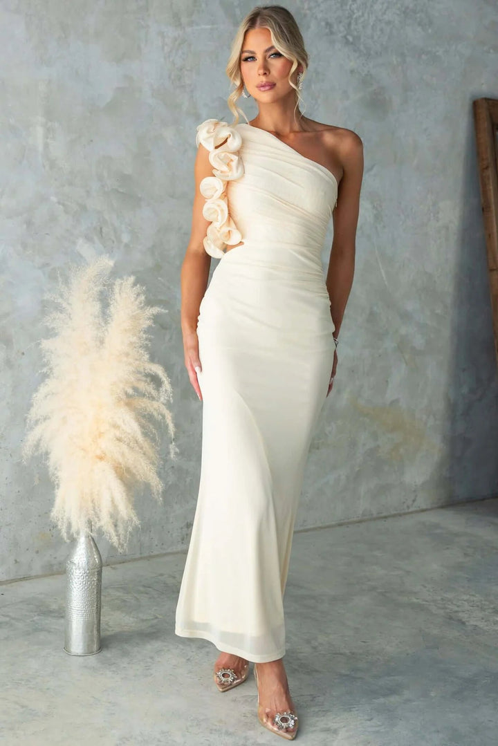 Damen Maxikleid mit Rüsche und einem Schulterträger