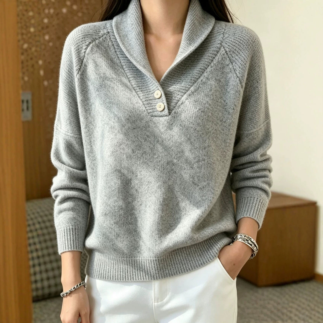 Sofia | Damen Langarmpullover mit Knöpfen