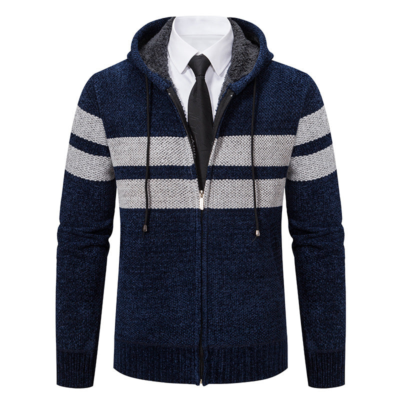 Herren Kapuzenjacke mit Kordelzug, Taschen und Gestreiftem Muster