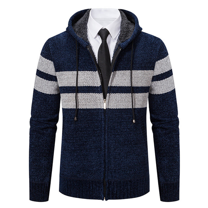Herren Kapuzenjacke mit Kordelzug, Taschen und Gestreiftem Muster