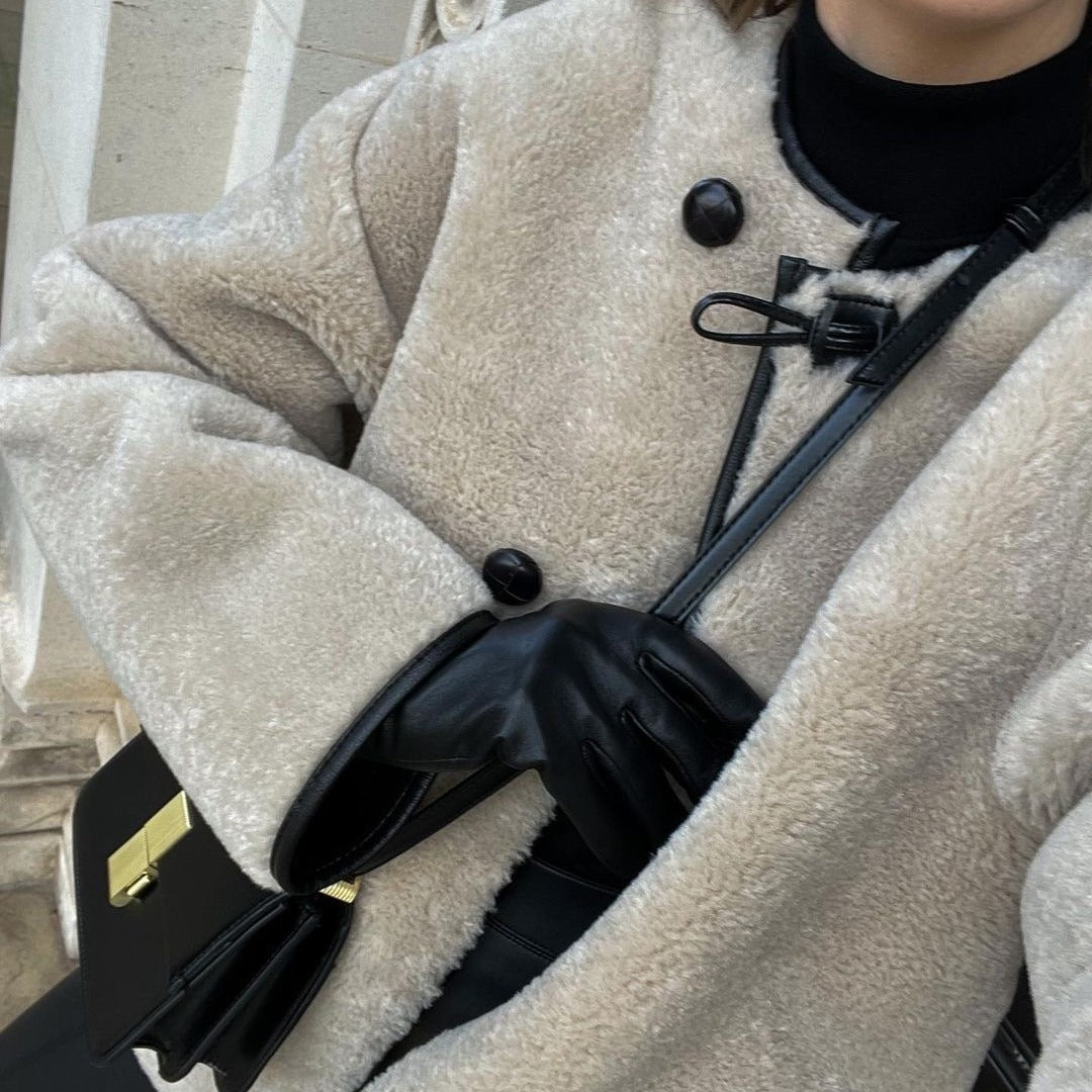 Damen Rundhalsjacke Cropped mit Taschen