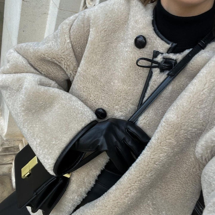 Damen Rundhalsjacke Cropped mit Taschen