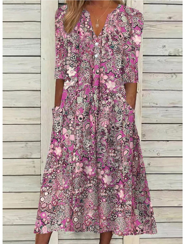 Irma | Elegantes Sommerkleid für Damen mit Blumenmuster und V-Ausschnitt