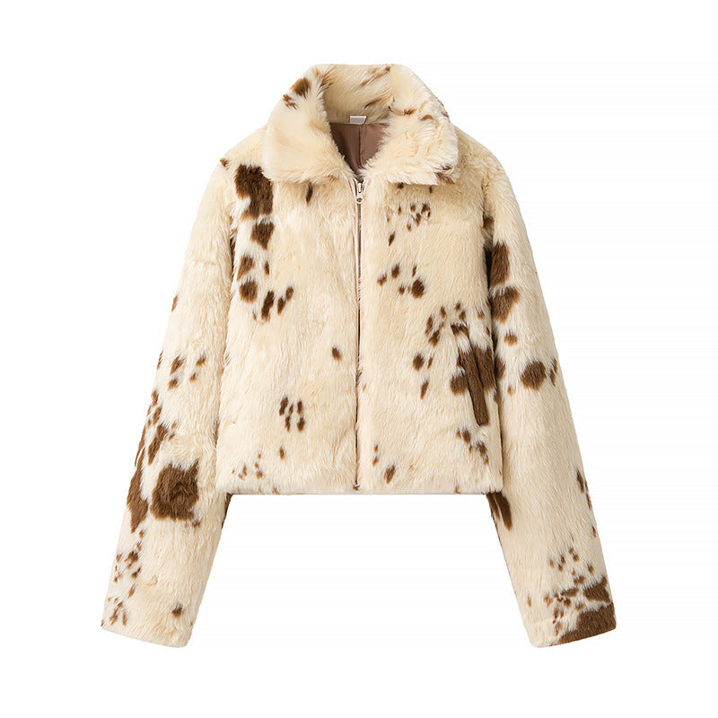 Damen Cropped-Blouson mit Fleckenprint, Stehkragen und Taschen