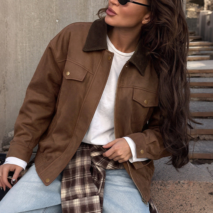 Damen Kurzjacke mit Reißverschluss und Klappentaschen