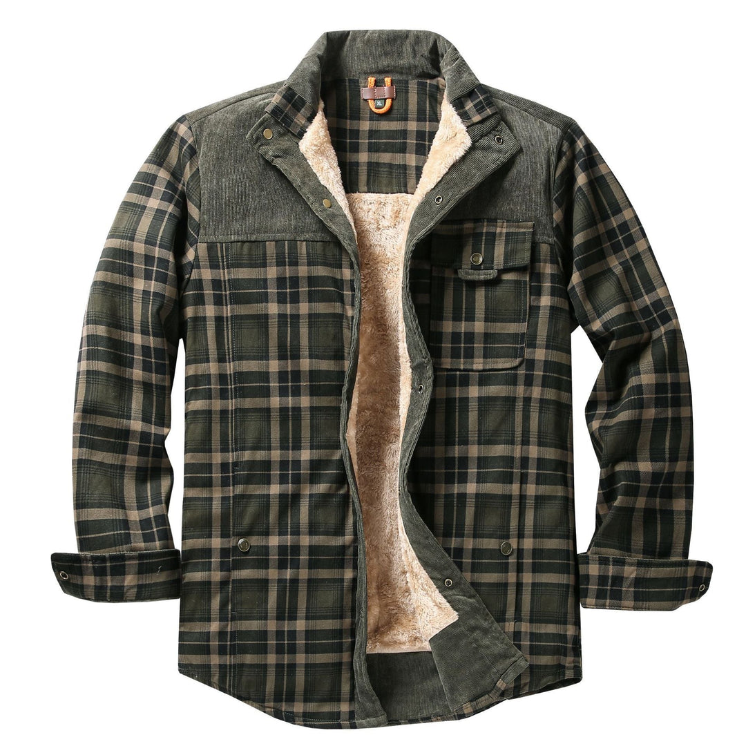 Herren Hemdjacke mit Stehkragen, Karomuster und Taschen