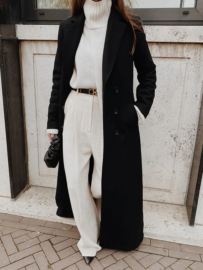 Damen Longline Langarmmantel mit Taschen