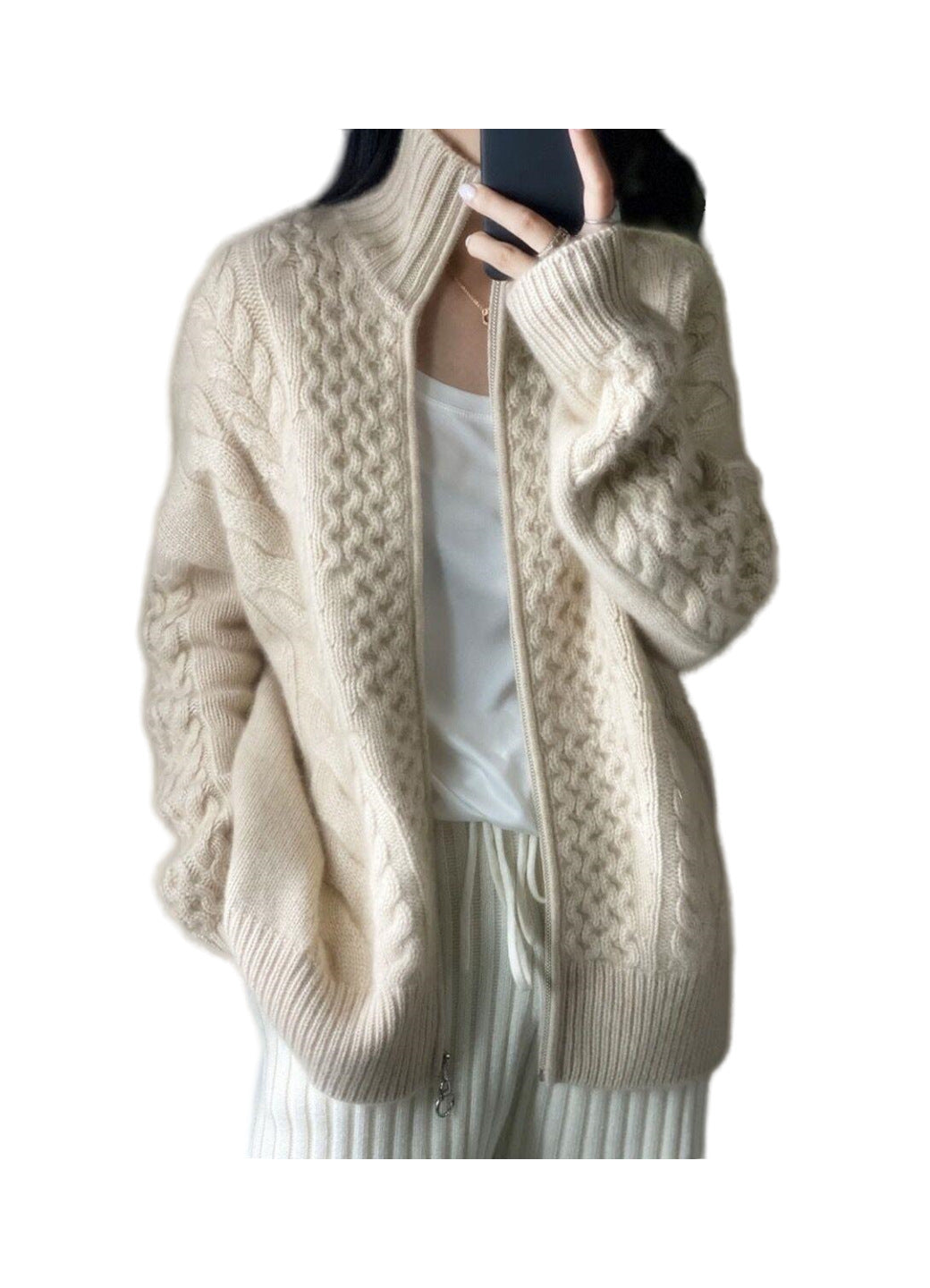 Damen Lang Oversized Pullover mit Stehkragen