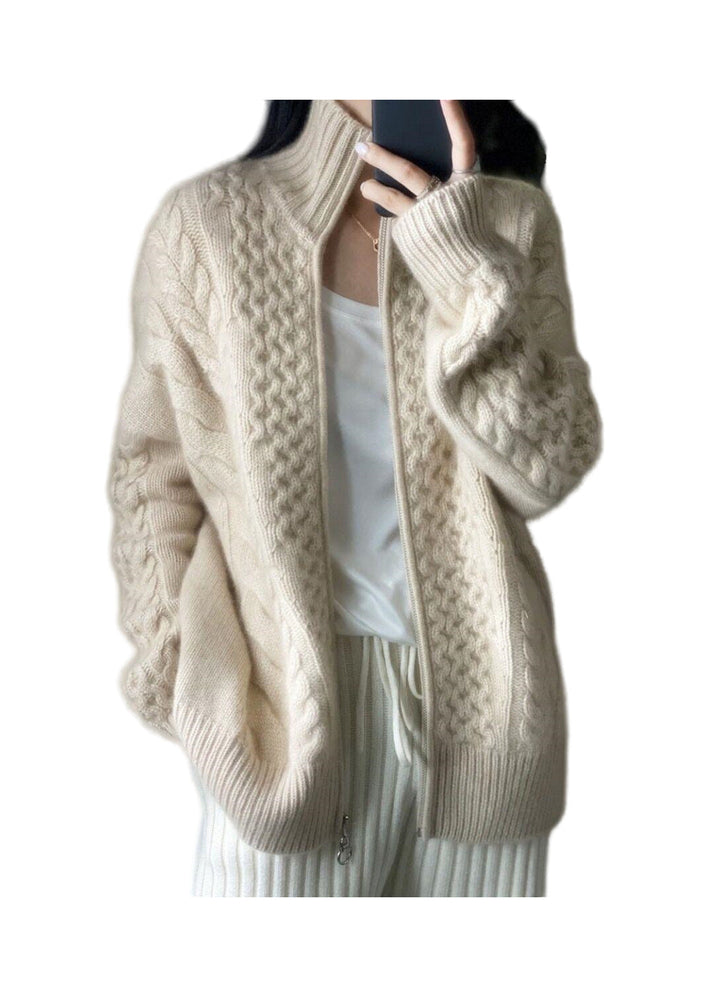 Damen Lang Oversized Pullover mit Stehkragen