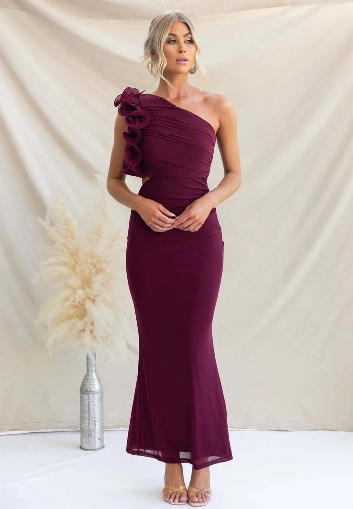 Damen Maxikleid mit Rüsche und einem Schulterträger