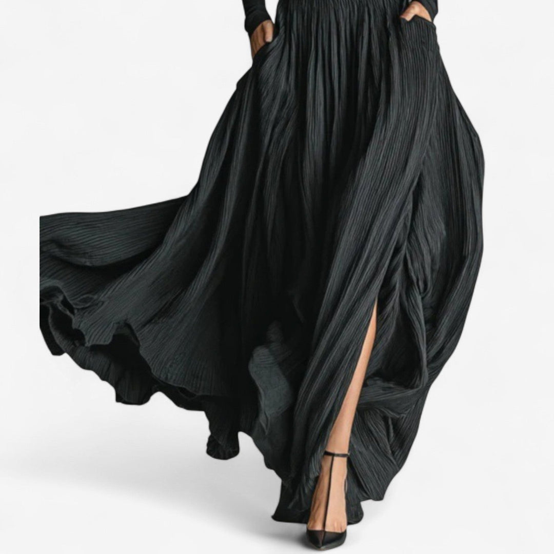 Aline Maxi Hohe Taille Kleid für Damen mit Rollkragen und langen Ärmeln
