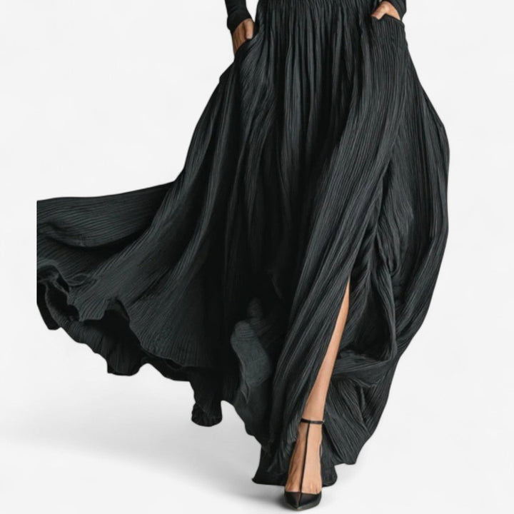 Aline Maxi Hohe Taille Kleid für Damen mit Rollkragen und langen Ärmeln