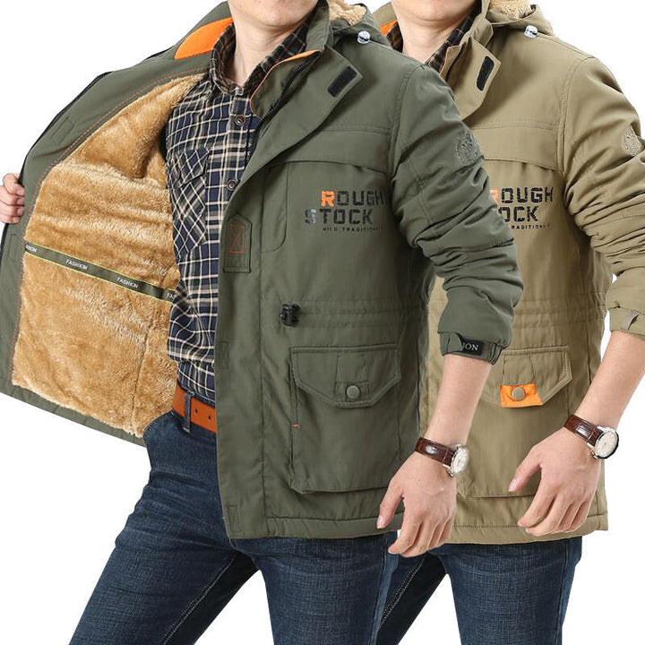 Herren Jacke Langarm mit Kapuze, Knöpfen und Taschen