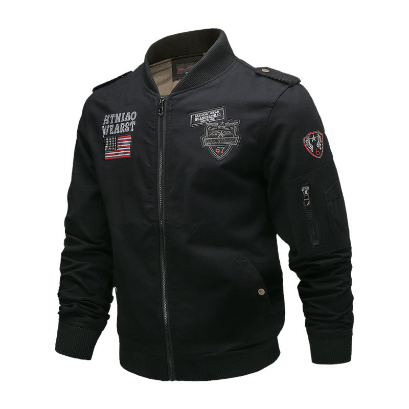 Herren Bomberjacke Langarm mit Knöpfen und Taschen
