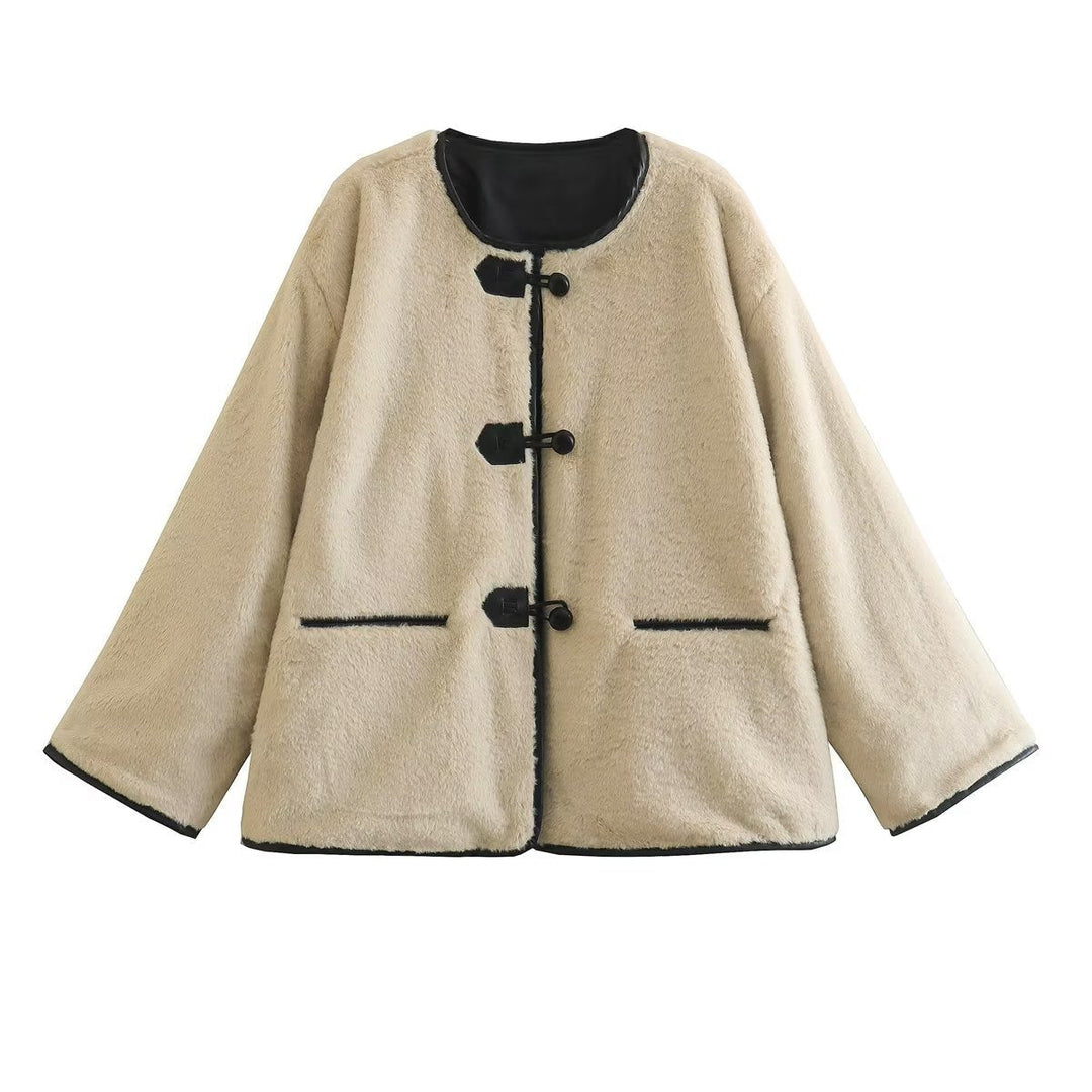 Damen Rundhalsjacke Cropped mit Taschen
